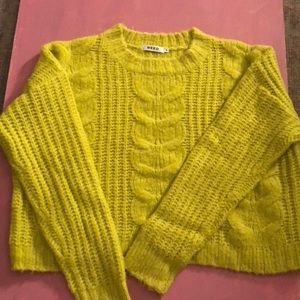 chartreuse cable knit sweater from NEED